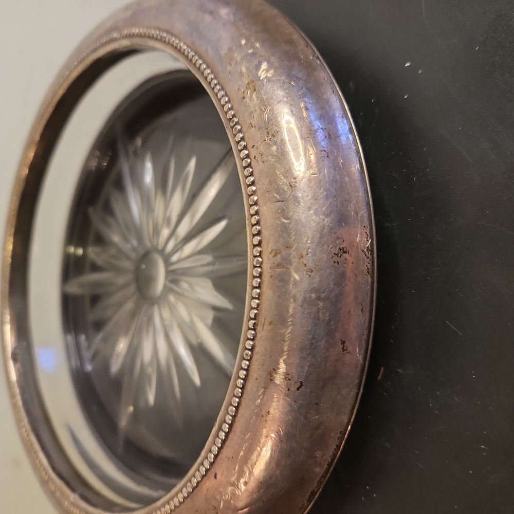 Sterling Silver and Glass Wine Bottle Coaster / Trinket Dish 7" Frank Whiting Co - Picture 5 of 12